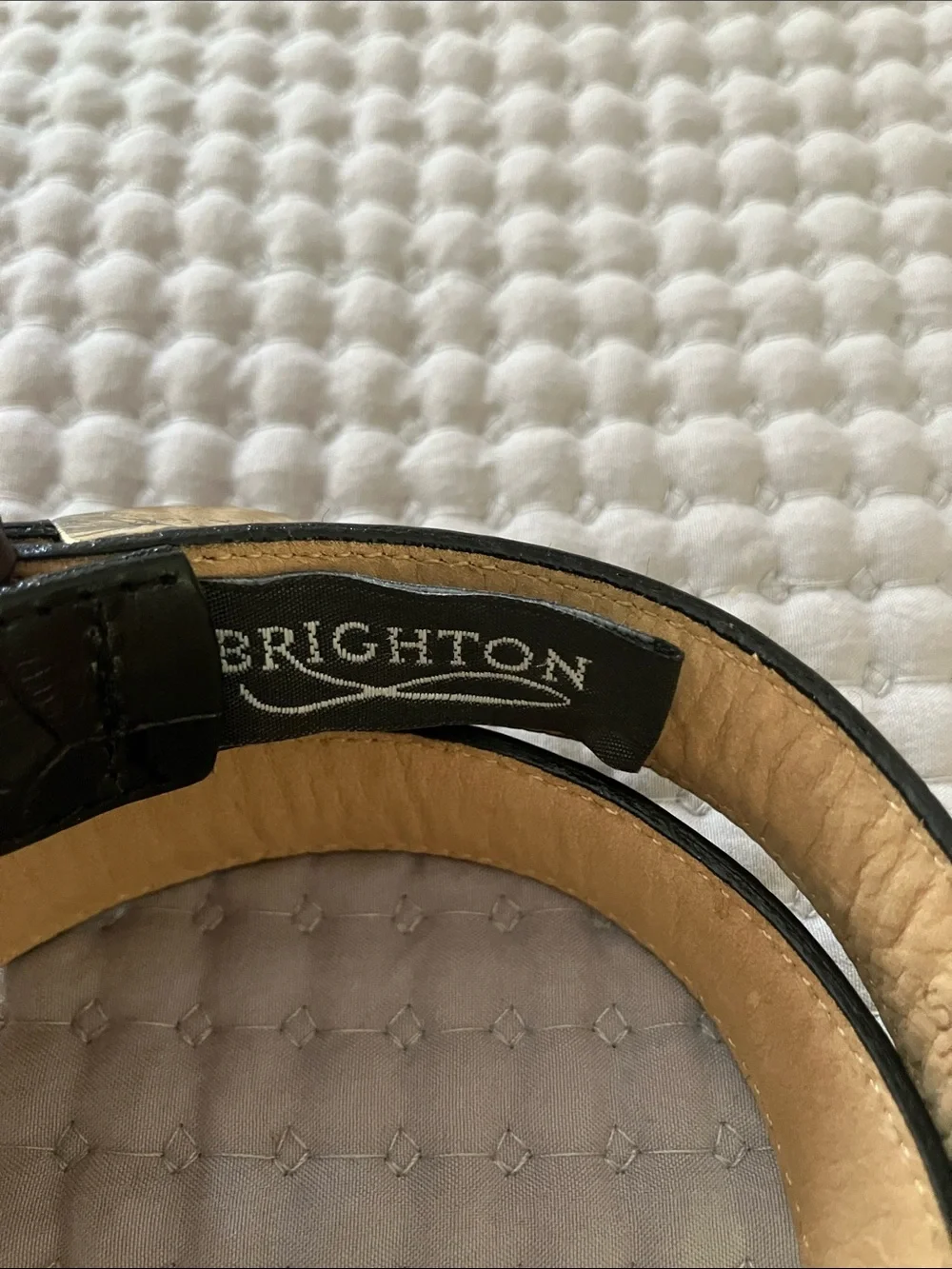 Brighton Black Leather Belt,  Brown Braided Trim and Silver-Tone Buckle
